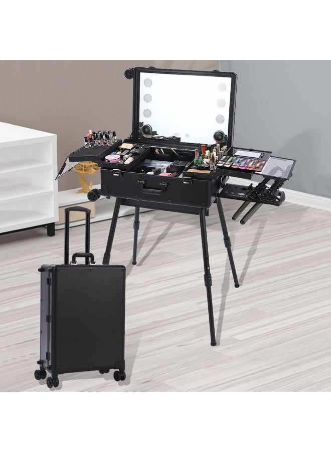 Professional Makeup Trolley Case, Travel Cosmetics Organizer with Stand & Wheels, Rolling Vanity Train Case with Led Light & Bluetooth Music for Hair, Beauty & Makup Artists (Black, 24 inch) - Image 4