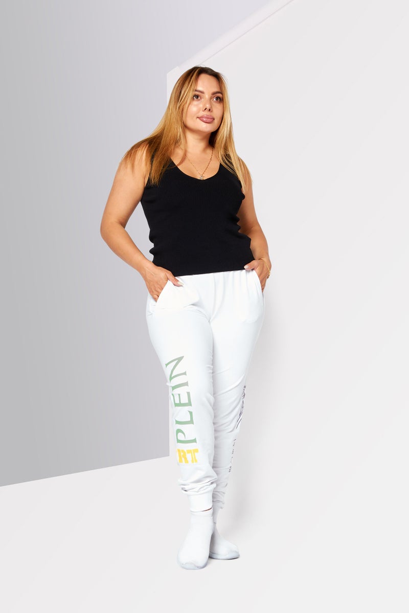 PHILIPP PLEIN Plein Sport Women Sportswear Fit Brand Logo Training Sweatpants, White - Image 2