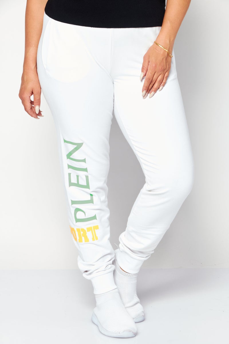 PHILIPP PLEIN Plein Sport Women Sportswear Fit Brand Logo Training Sweatpants, White - Image 1