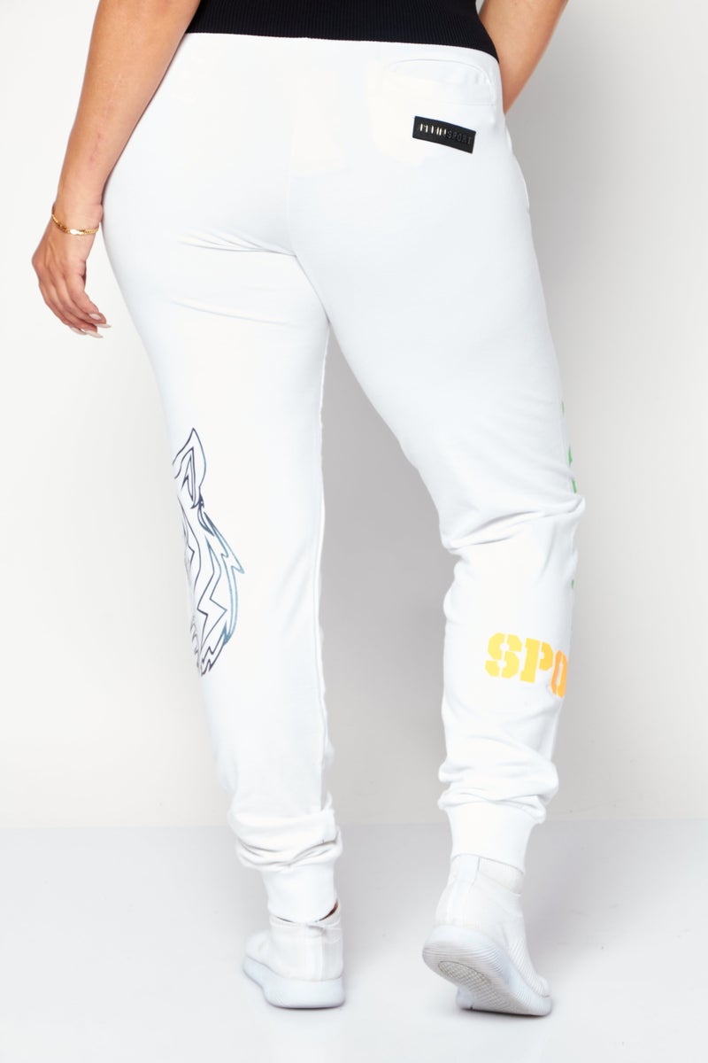 PHILIPP PLEIN Plein Sport Women Sportswear Fit Brand Logo Training Sweatpants, White - Image 4