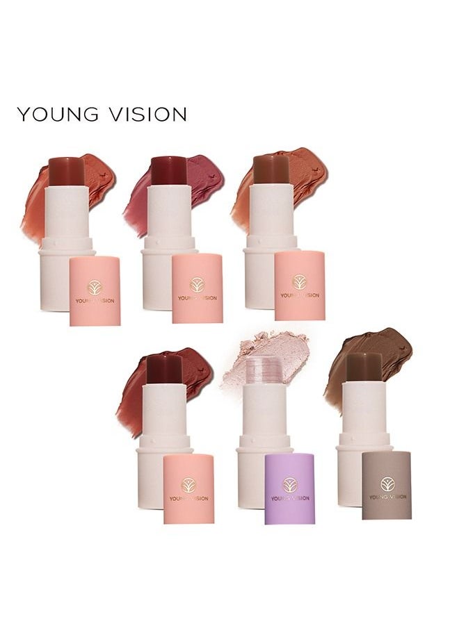 YOUNG VISION - Pack Of 6 Cream Contour Sticks Collection, 6 Colors Face Blush Bronzer and Highlighter Makeup Set - Putty Blush Palette - Blendable - Lightweight - Gift Set - Image 1