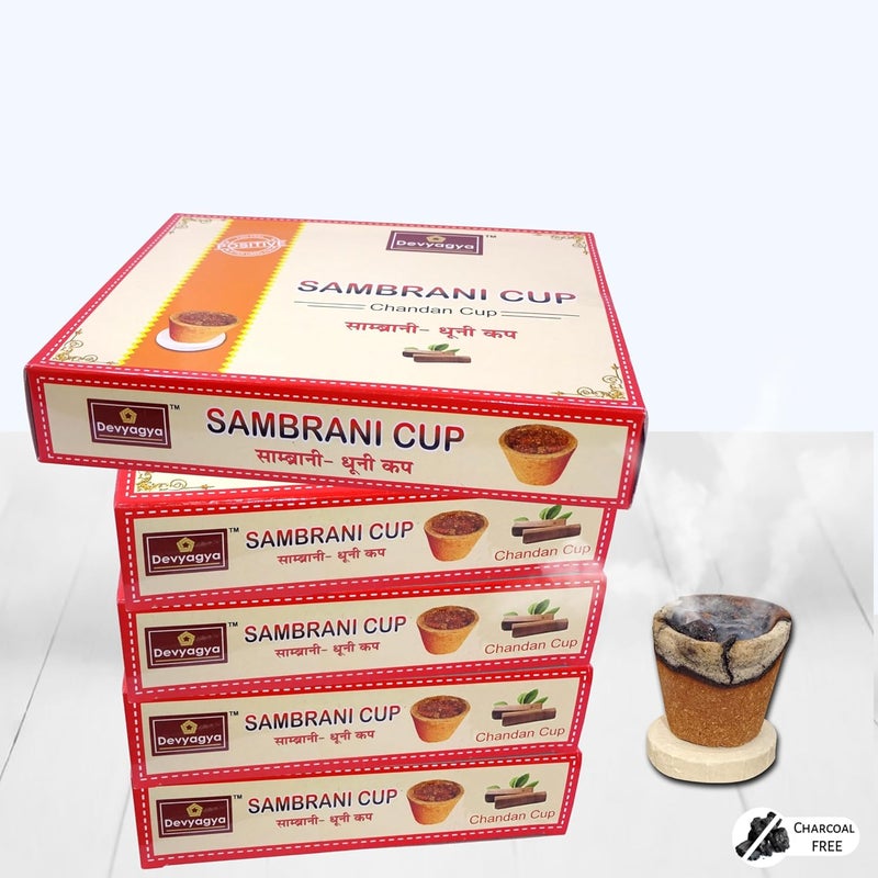 Devyagya Chandan Sambrani Dhoop Cup Pack of 5 Box Chandan Dhoop Cup Natural Cup Dhuni Cup Charcoal Free Sambrani Cups for Pooja Home and Meditation Offer Applicable - Image 1