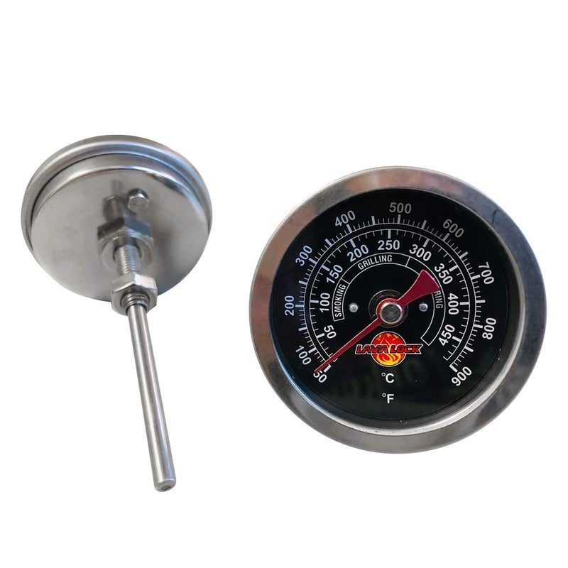 LavaLock Black Face BBQ Grill Thermometer 50F-900F High Temp Range Heavy Duty Premium Quality Smoker Thermo 2 Inch or 3" with M8 or 1/2 NPT Thread (2 in. Black Face) - Image 1