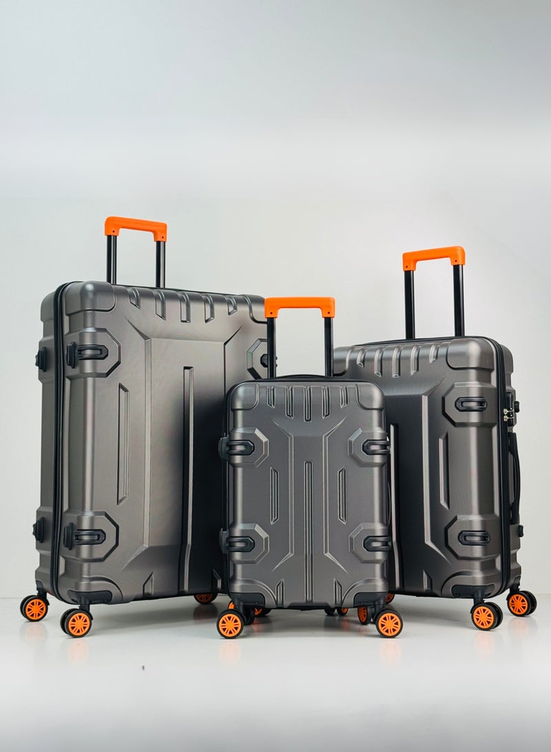 SAW & SEE Premium ABS+PC Unbreakable Anti-fall protection Hard Shell Durable Strong Luggage 3-Piece Suitcase Set, Lightweight Trolley Bags with 4 double Spinner Wheels, Combination security Lock and Compressed ABS+PC Material Durable Travel Suitcases– 12 Kg, 23 Kg, 35 Kg - 20" / 24" / 28" – DARK GREY - Image 1