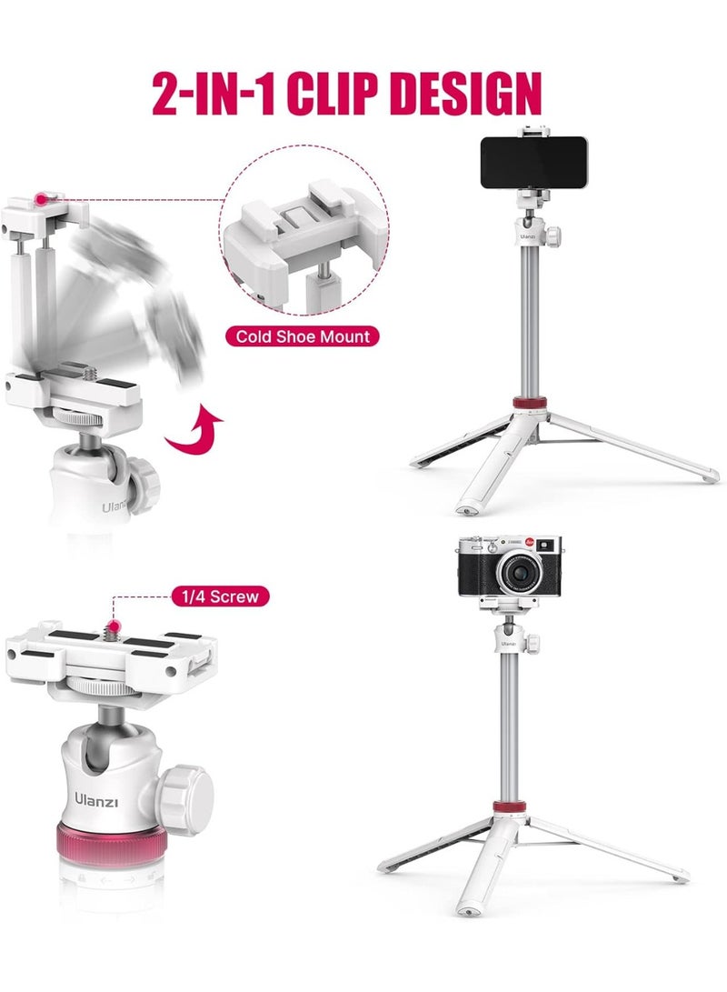 ULANZI MT-44 Extendable Phone Tripod, 59" Selfie Stick Portable Vlog Tripod Stand with 2 in 1 Phone Clip 1/4" Screw, 360° Ball Head Camera Tripod for DJI Pocket Sony Canon Action Fujifilm, White - Image 2