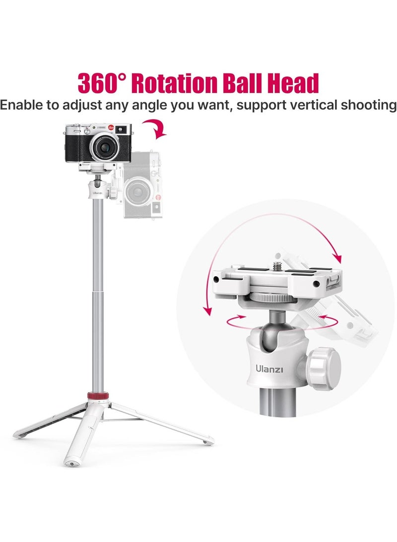 ULANZI MT-44 Extendable Phone Tripod, 59" Selfie Stick Portable Vlog Tripod Stand with 2 in 1 Phone Clip 1/4" Screw, 360° Ball Head Camera Tripod for DJI Pocket Sony Canon Action Fujifilm, White - Image 4