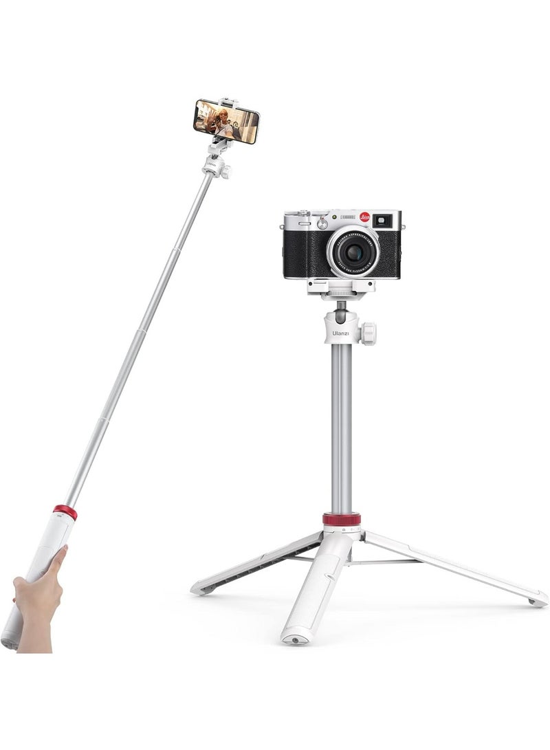 ULANZI MT-44 Extendable Phone Tripod, 59" Selfie Stick Portable Vlog Tripod Stand with 2 in 1 Phone Clip 1/4" Screw, 360° Ball Head Camera Tripod for DJI Pocket Sony Canon Action Fujifilm, White - Image 1