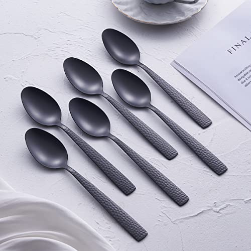 FULLYWARE Matte Black Dinner Spoon Set of 6, FULLYWARE 8.0 inches Stainless Steel Black Spoon Silverware, Satin Finish. - Image 2