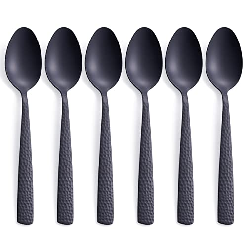 FULLYWARE Matte Black Dinner Spoon Set of 6, FULLYWARE 8.0 inches Stainless Steel Black Spoon Silverware, Satin Finish. - Image 1