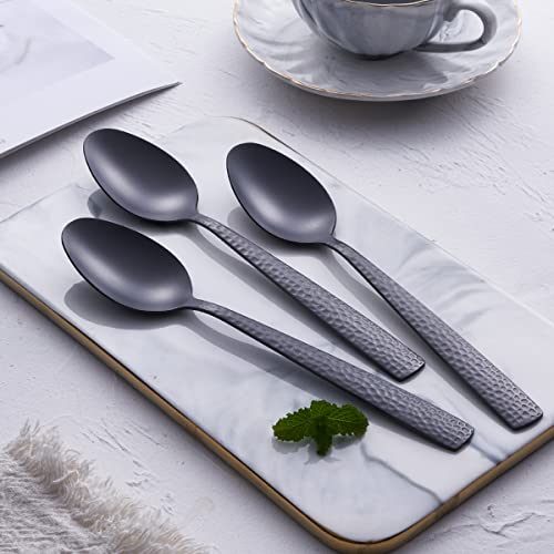 FULLYWARE Matte Black Dinner Spoon Set of 6, FULLYWARE 8.0 inches Stainless Steel Black Spoon Silverware, Satin Finish. - Image 4