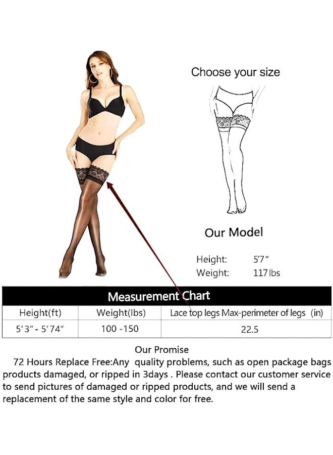Vphom Women's Ultra Shiny Thigh-High Stockings – Glossy Lace-Top Stay-Up Silicone Sheer Tights - Image 4