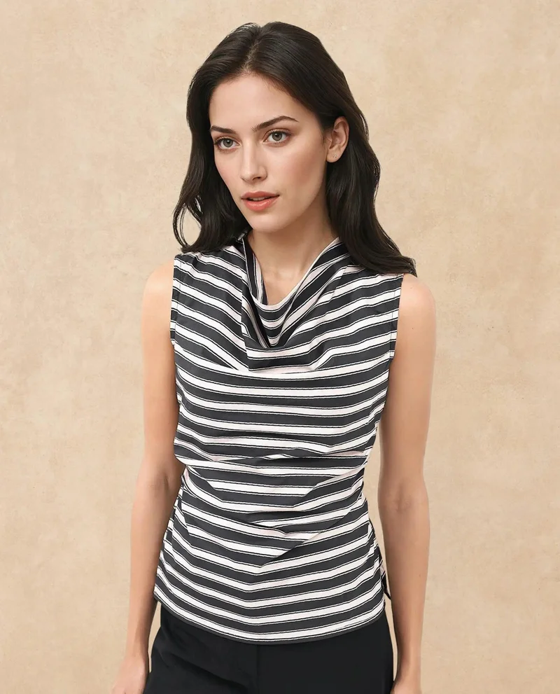 Rareism Women's Sleeveless Top With Cowl Neck Design