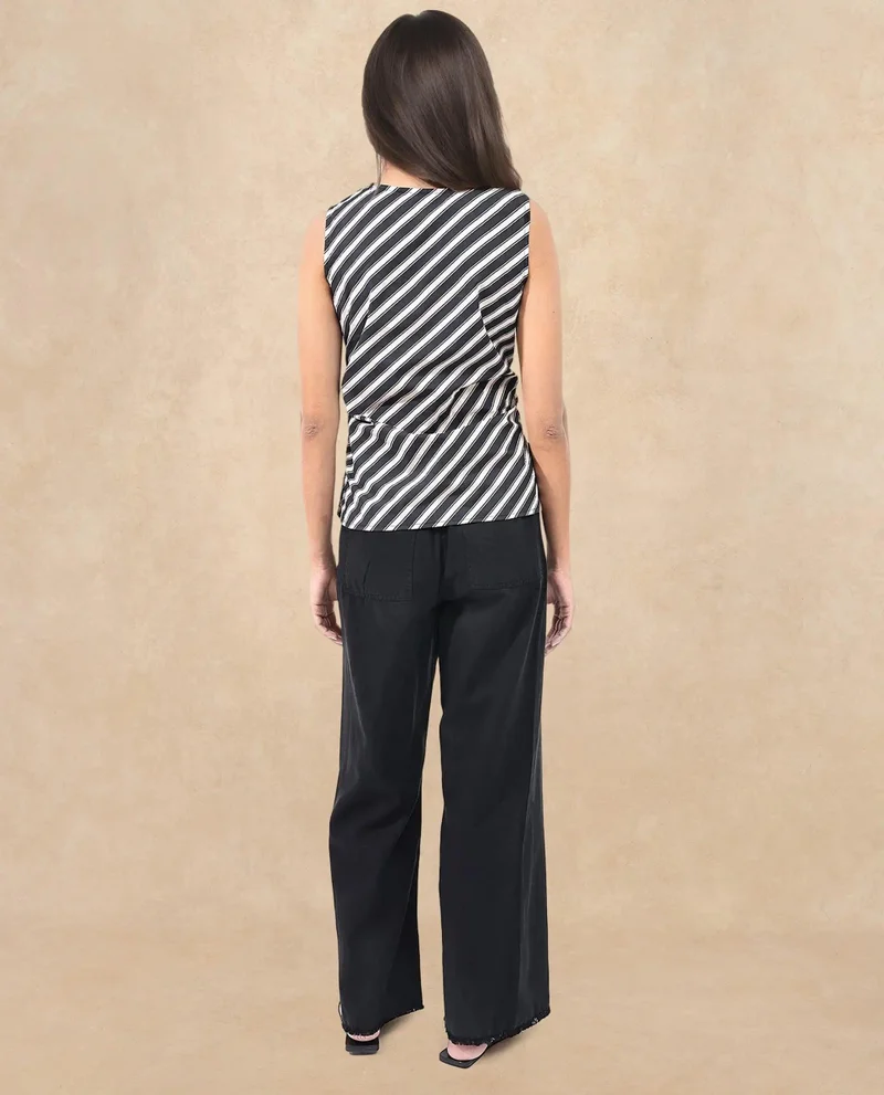 Rareism Women's Sleeveless Top With Cowl Neck Design