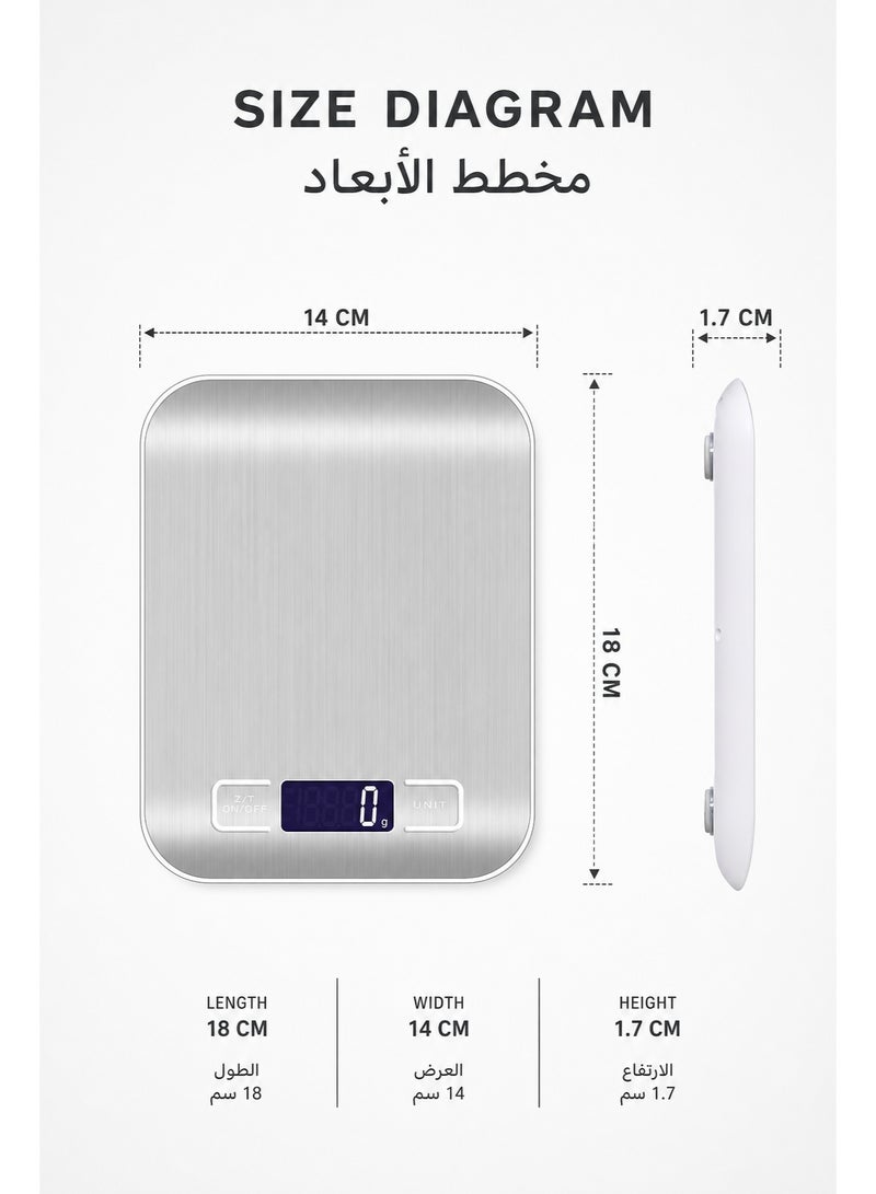 Kitchen Scale, Digital Kitchen Scale 10kg/1g High Precision, Food Scale with LCD Display & Waterproof Stainless Steel Platform, Multi-Unit Conversion for Baking, Cooking, Coffee, Home & Restaurant Use - Image 5