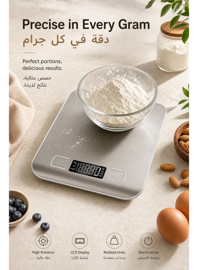 Kitchen Scale, Digital Kitchen Scale 10kg/1g High Precision, Food Scale with LCD Display & Waterproof Stainless Steel Platform, Multi-Unit Conversion for Baking, Cooking, Coffee, Home & Restaurant Use - Image 1