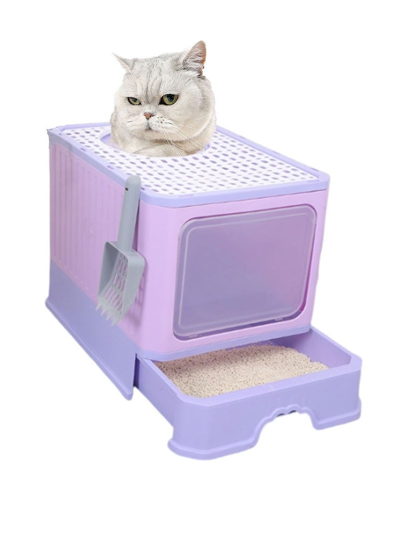 Kidle Foldable Cat Litter Box with Lid Cat Litter Tray Litter Basin for Cats 40*50*40cm  - Image 1