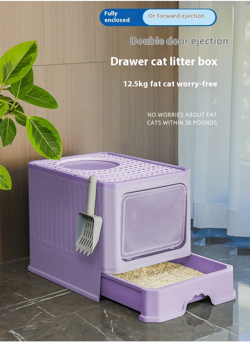 Kidle Foldable Cat Litter Box with Lid Cat Litter Tray Litter Basin for Cats 40*50*40cm  - Image 3