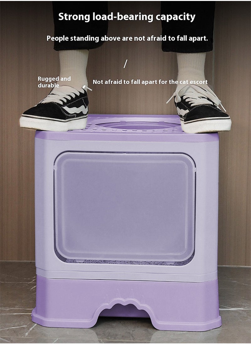 Kidle Foldable Cat Litter Box with Lid Cat Litter Tray Litter Basin for Cats 40*50*40cm  - Image 4