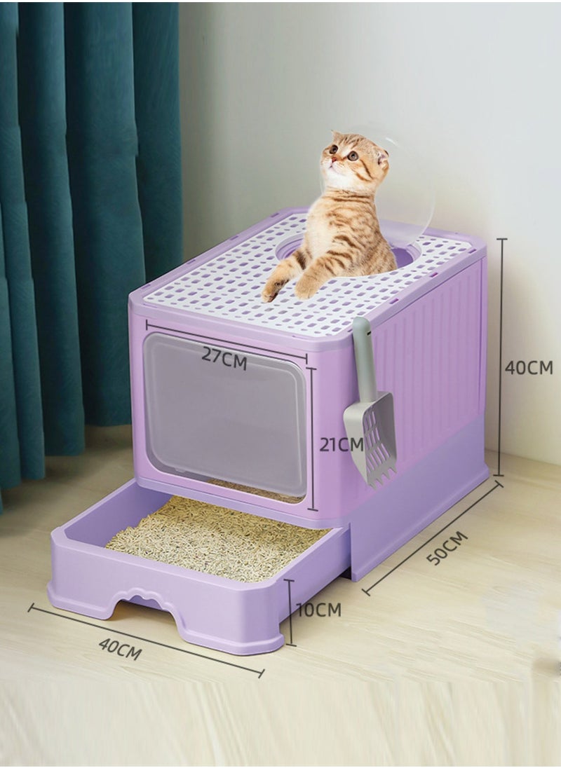 Kidle Foldable Cat Litter Box with Lid Cat Litter Tray Litter Basin for Cats 40*50*40cm  - Image 2