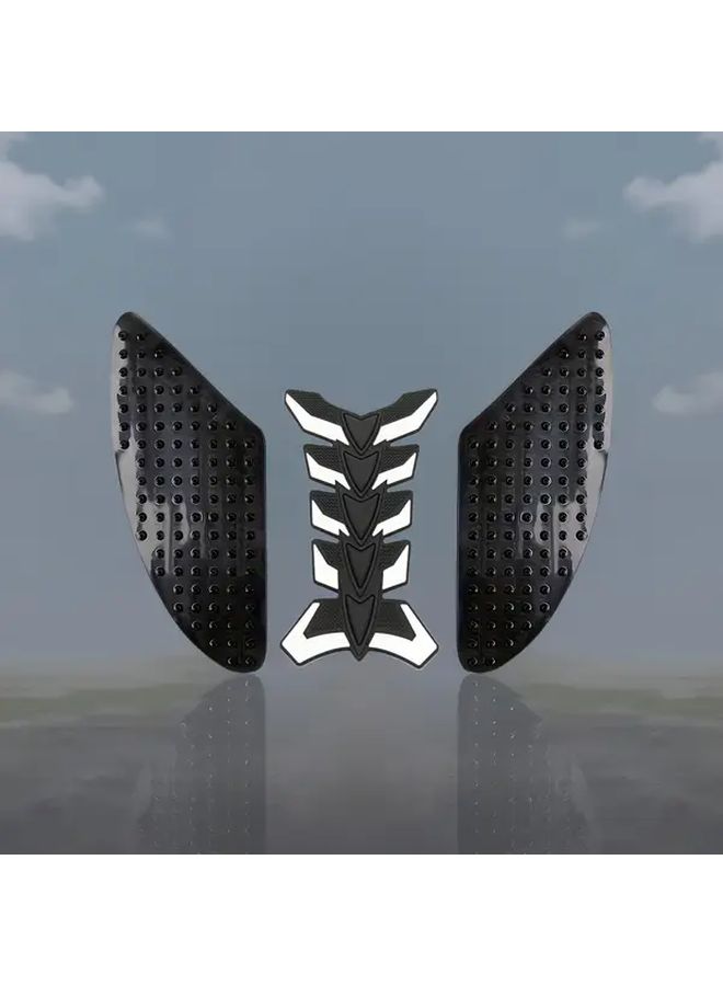 3 Pcs Motorcycle Gas Tank Protector Set With White Fishbone Stickers - Image 1