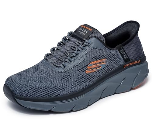 Skechers Men's D'Lux Walker 2.0 Rezinate Hands Free Slip-in Sneaker, Charcoal/Orange, 9 - Image 4