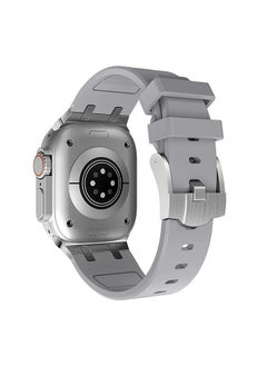 Generic Liquid Silicone Rubber Bands Compatible with Apple Watch Series Ultra 2 49/45/44/42 mm, Luxury Rubber Strap with Stainless Steel Adapter Grey  - Image 4