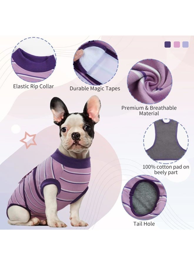 Kuoser Dog Surgery Suit Female Spay, Soft Dog Recovery Suit Male Neuter Anti Licking Dog Onesie E-Collar & Cone Alternative, Breathable Dog Surgical Suit for Surgery Recovery, Purple Strips M  - Image 4