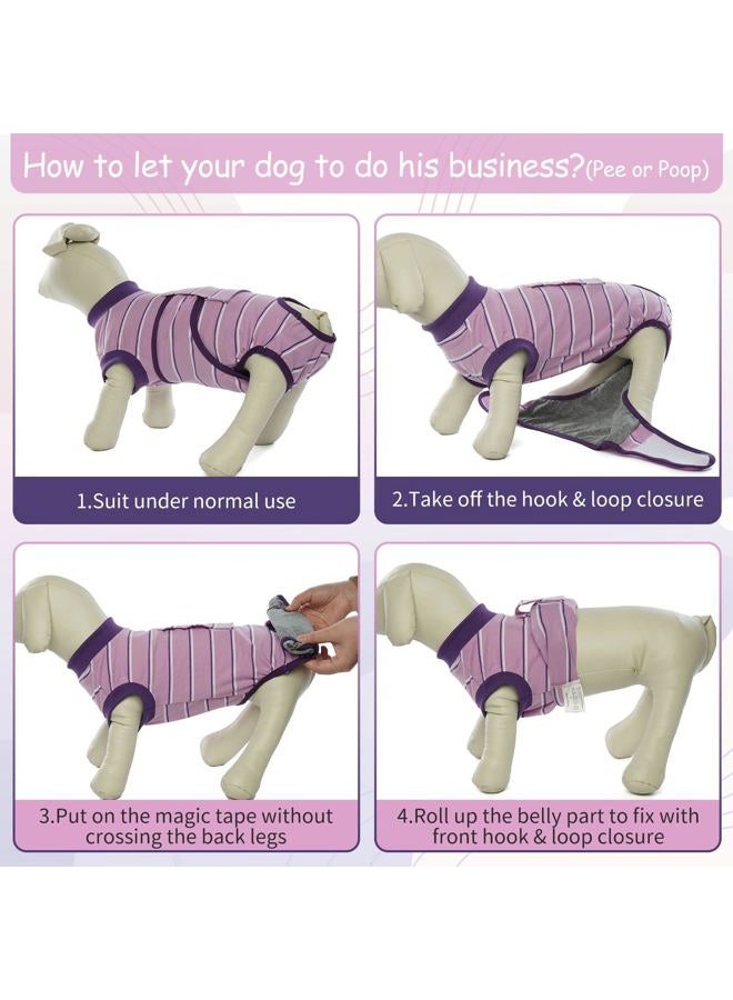 Kuoser Dog Surgery Suit Female Spay, Soft Dog Recovery Suit Male Neuter Anti Licking Dog Onesie E-Collar & Cone Alternative, Breathable Dog Surgical Suit for Surgery Recovery, Purple Strips M  - Image 3