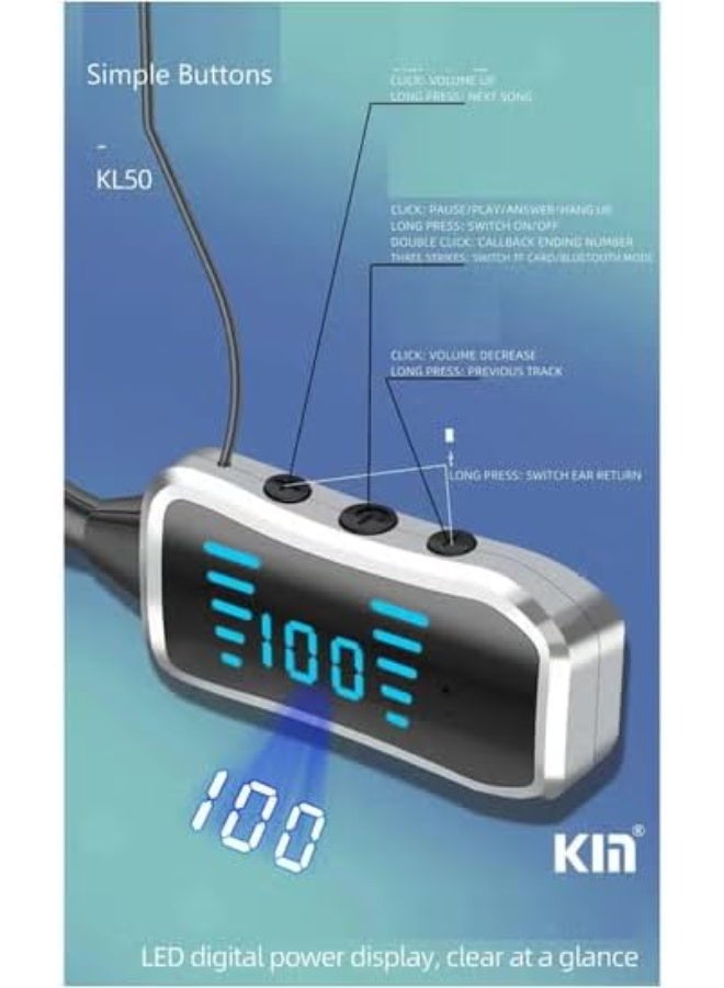 KIA Neckband Bluetooth Headphones, Bluetooth 5.0 Wireless Headphones 80Hrs Extra Long Playtime Stereo Bass in-Ear Headsets with Mic, IPX6 Waterproof Earbuds 48 Hours Playtime, LED Display, TF Card Support (Beige) - Image 4