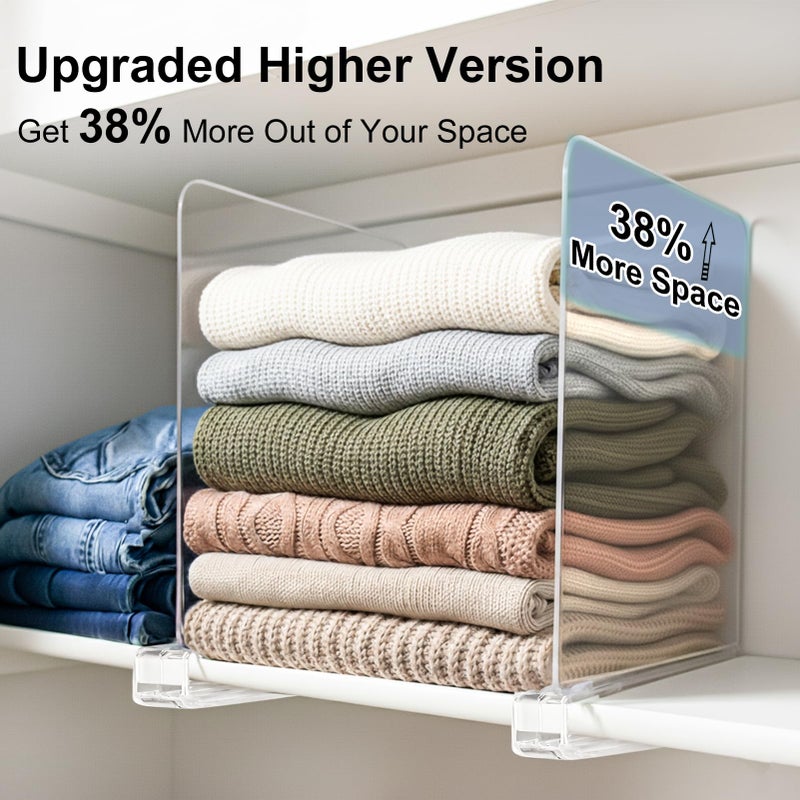 SortNStore Shelf Dividers Purse Organizer for Closet: 11-inch Tall(Higher Version) Acrylic Sweater Organizer - Upgraded Extra Height for Large Handbags, Totes, Clothes, Towels on Wood Shelves 6-Pack - Image 2