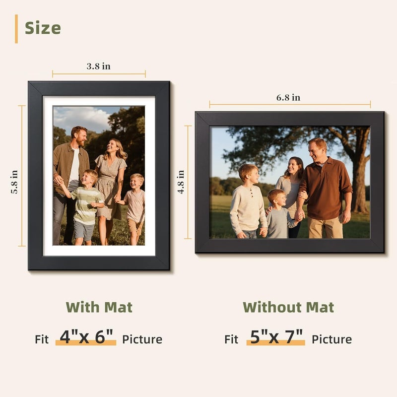HappyHapi 5x7 Picture Frames Black Set of 10, Tabletop or Wall Display Pictures 4x6 with Mat or 5x7 Without, Multi Photo Frames Collage - Image 4