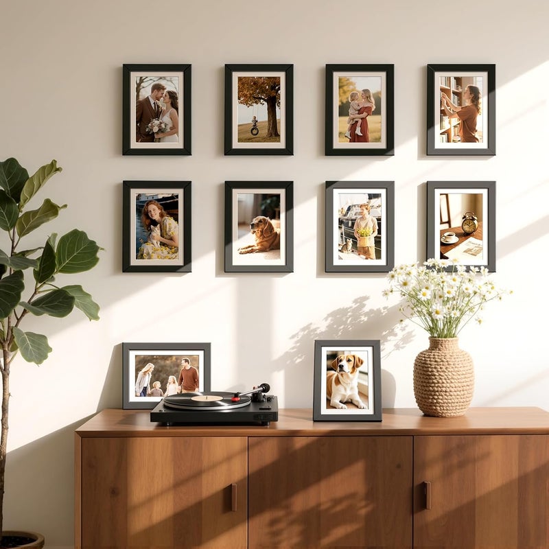 HappyHapi 5x7 Picture Frames Black Set of 10, Tabletop or Wall Display Pictures 4x6 with Mat or 5x7 Without, Multi Photo Frames Collage - Image 3