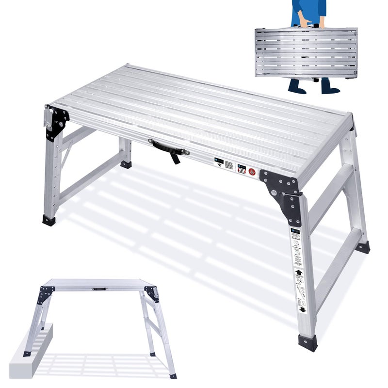 ORIENTOOLS ORIENTOOLS Adjustable Work Platform  Handle 394 X 185 Portable Folding Aluminum Step Ladder Scaffolding of Capacity 330 LBS Heavy Duty 7 Gear Adjustable Height 24 to 35 inches 