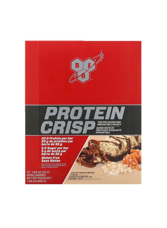 BSN Protein Crisp Salted Toffee Pretzel 12 Bars 1.94 oz 55 g Each - Image 1