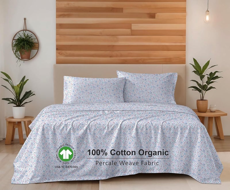 Ruvanti 100% Organic Cotton Sheets Twin XL Sheets Set, 3 PC Cotton Twin XL Bed Sheets, Soft & Breathable Crispy Percale Weave, Deep Pocket Twin XL Sheet, Hotel Quality Bed Sheets - Multi Paisley - Image 3