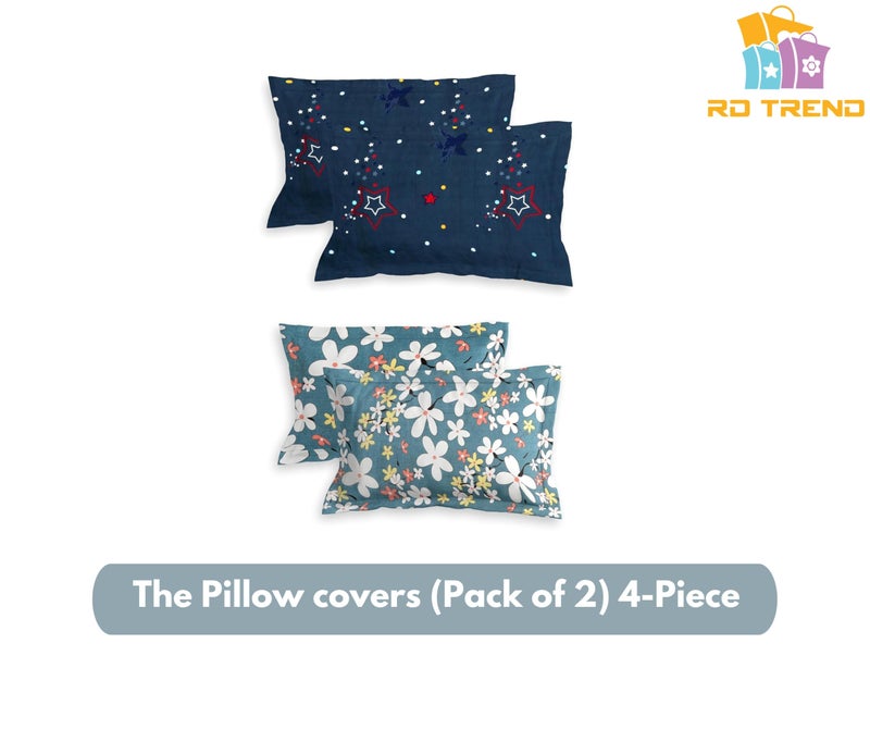 RD TREND® Glace Cotton Assorted Pillow Cover Set of 2 (4 Pcs) – Premium 210 TC, Standard Size 18"x28" | Soft & Breathable Floral Printed Design for Bedroom |Bluestar&Tea - Image 2