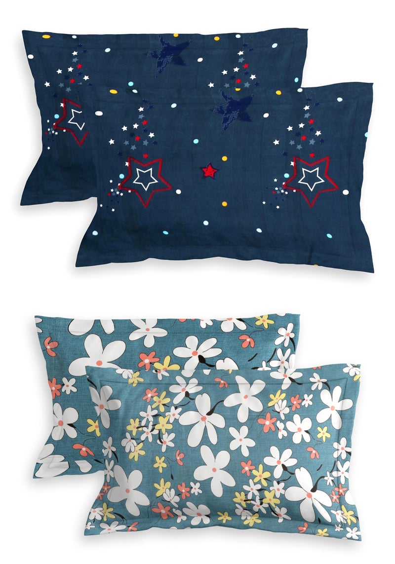 RD TREND® Glace Cotton Assorted Pillow Cover Set of 2 (4 Pcs) – Premium 210 TC, Standard Size 18"x28" | Soft & Breathable Floral Printed Design for Bedroom |Bluestar&Tea - Image 1