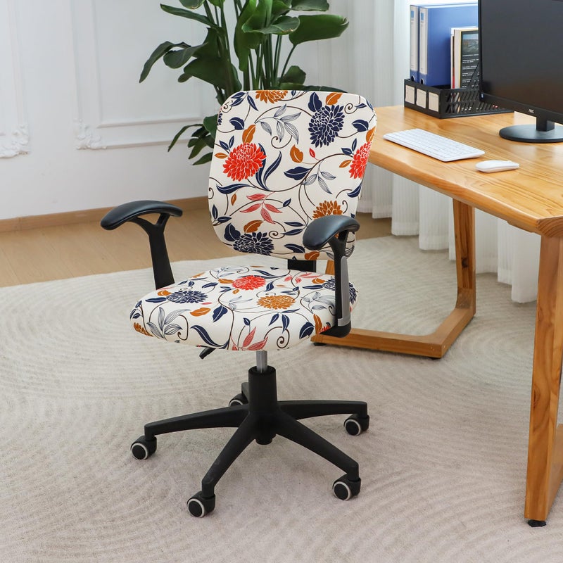 FORCHEER Floral Split Office Chair Covers Two Pieces Stretch Separated Desk Chair Slipcover Washable -Spring Floral - Image 2