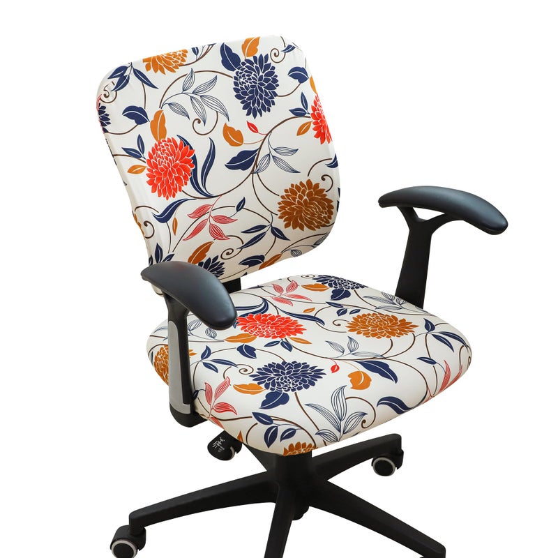 FORCHEER Floral Split Office Chair Covers Two Pieces Stretch Separated Desk Chair Slipcover Washable -Spring Floral - Image 1