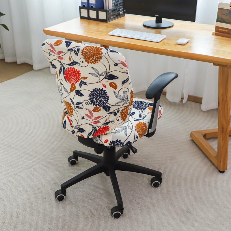 FORCHEER Floral Split Office Chair Covers Two Pieces Stretch Separated Desk Chair Slipcover Washable -Spring Floral - Image 3