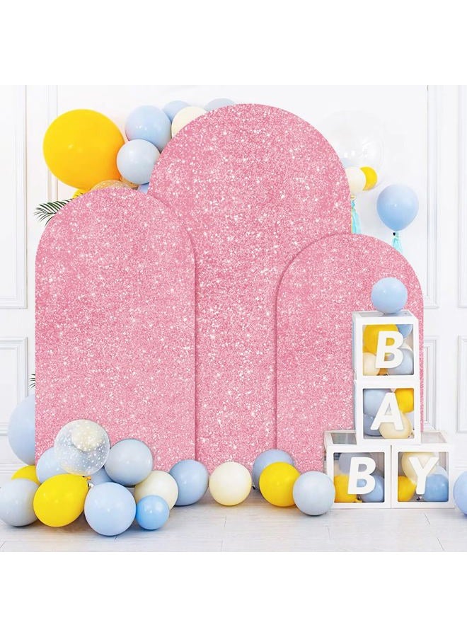 PATYDEST Arch Cover Set of 3 Sequin Wedding Arch Backdrop Cover 7.2FT 6.6FT 6FT Pink Gold Sparkle Arch Covers Stretchy Backdrop Chiara Backdrop Cover Spandex Arch Stand Covers for Balloon Arch Decor - Image 2