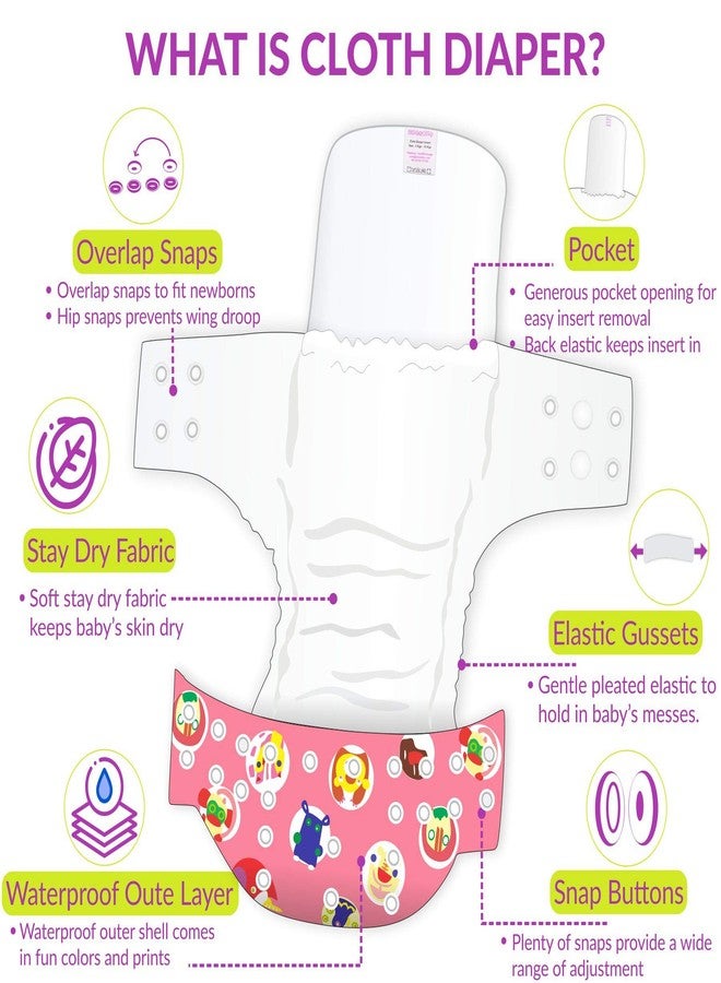 بيمبيكا حفاضات قماشية مطبوعة للأطفال من بيمبيكا إيه بلس، قابلة للغسل وإعادة الاستخدام، مقاسات قابلة للتعديل (مجموعة من 4 قطع) (تتضمن 4 حشوات جافة الملمس) 4EBP - Image 5