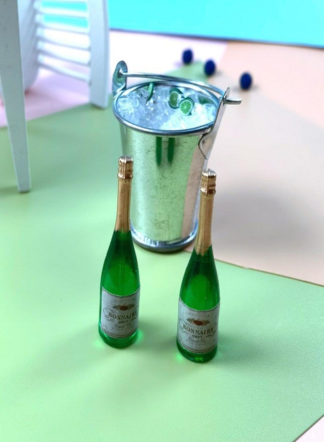 RillyRellow Dollhouse Miniature Champagne and Ice Bucket Set, Miniature Champagne Bottle, Miniature Bottle of Champagnes in a Silver Ice Bucket, for Dollhouse Decoration - Image 3