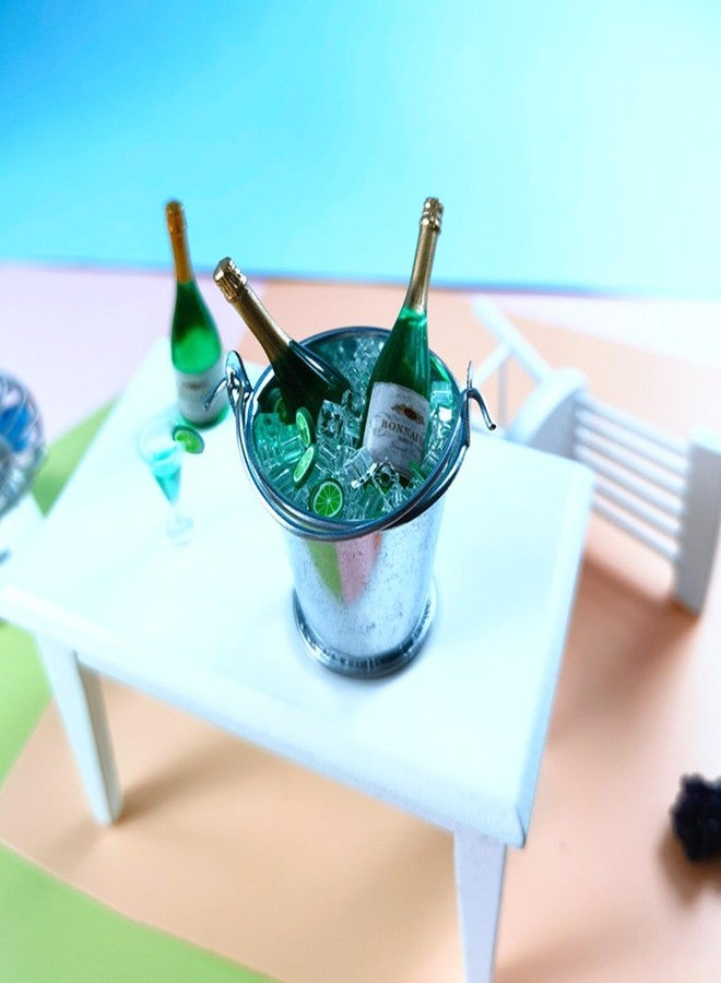 RillyRellow Dollhouse Miniature Champagne and Ice Bucket Set, Miniature Champagne Bottle, Miniature Bottle of Champagnes in a Silver Ice Bucket, for Dollhouse Decoration - Image 5