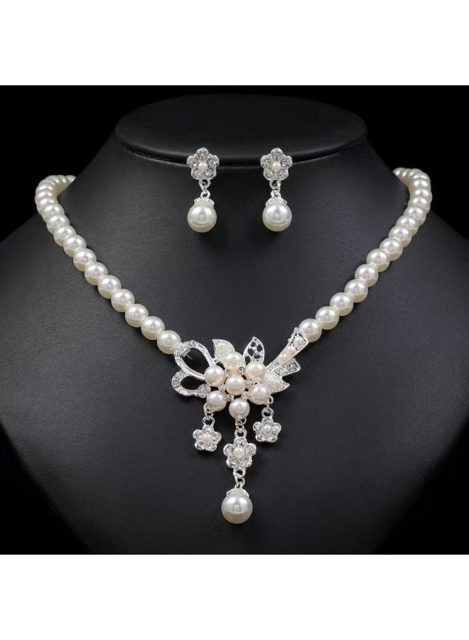 KUYING New Super Sparkling Pearl Bridal Necklace Women's Earrings 2-piece Set