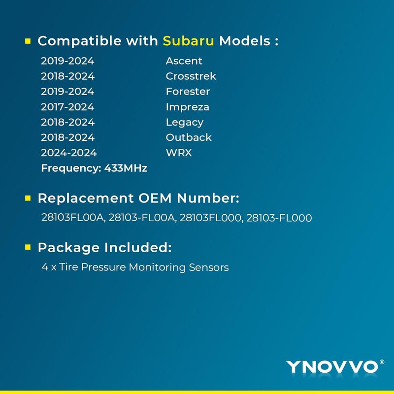 Ynovvo مجموعة من 4 حساسات ضغط الإطارات TPMS، حساس ضغط الإطارات، بديل لنظام مراقبة ضغط الإطارات لـ OEM 28103FL00A 28103FL00B 28103FL001 - Image 2