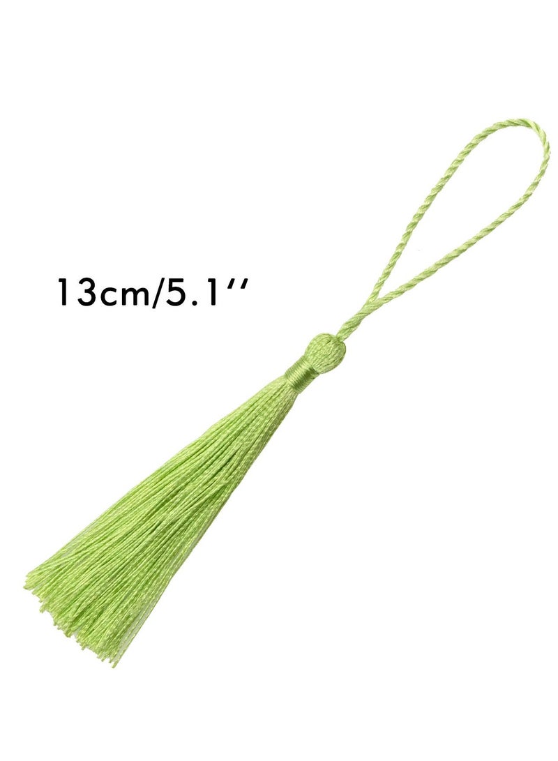 Zikra 100 Pieces Light Green 13 cm/5 Inch Silk Handmade Soft Tassel Silk Thread Bookmark Tassel with Rope Loop for Jewelry Making DIY Craft Accessories (Light Green) - Image 5