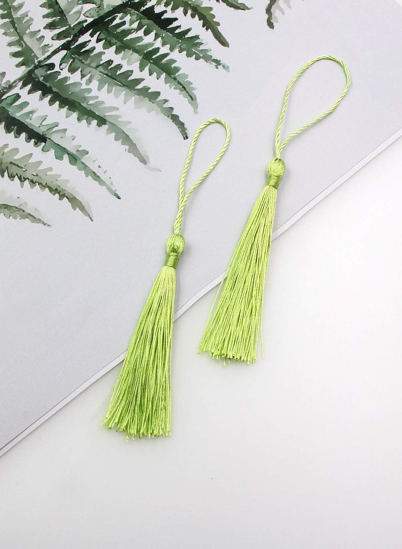 Zikra 100 Pieces Light Green 13 cm/5 Inch Silk Handmade Soft Tassel Silk Thread Bookmark Tassel with Rope Loop for Jewelry Making DIY Craft Accessories (Light Green) - Image 4