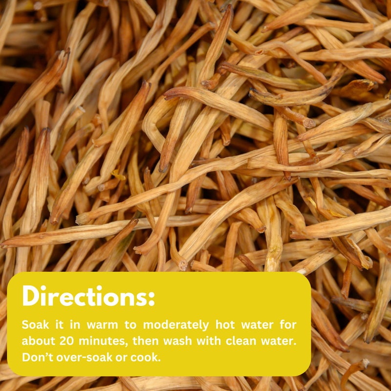 NPG Premium Dried Lily Flowers Buds Unsulfured 4 Oz, Dried Lilium Fowers Bulk Chinese Food Cooking, Golden Needles Dried Day Lilies for Hot & Sour Soup, Moo Shu Pork, and Buddha's Delight - Image 5