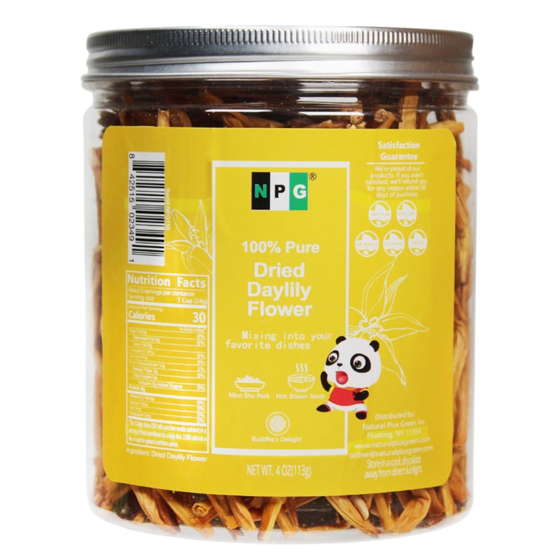 NPG Premium Dried Lily Flowers Buds Unsulfured 4 Oz, Dried Lilium Fowers Bulk Chinese Food Cooking, Golden Needles Dried Day Lilies for Hot & Sour Soup, Moo Shu Pork, and Buddha's Delight - Image 1